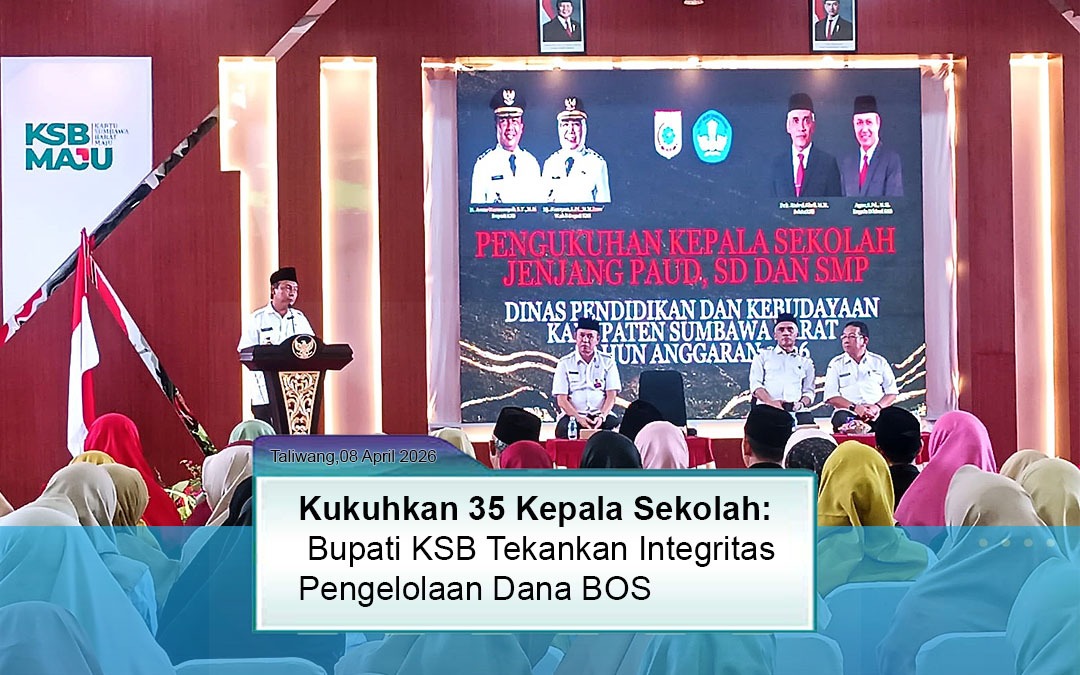 Kukuhkan 35 Kepala Sekolah, Bupati Sumbawa Barat Tekankan Integritas Pengelolaan Dana BOS